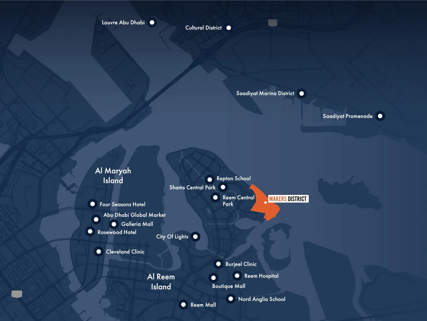 Location map of The Artery by IMKAN, Makers District, Al Reem Island, Abu Dhabi